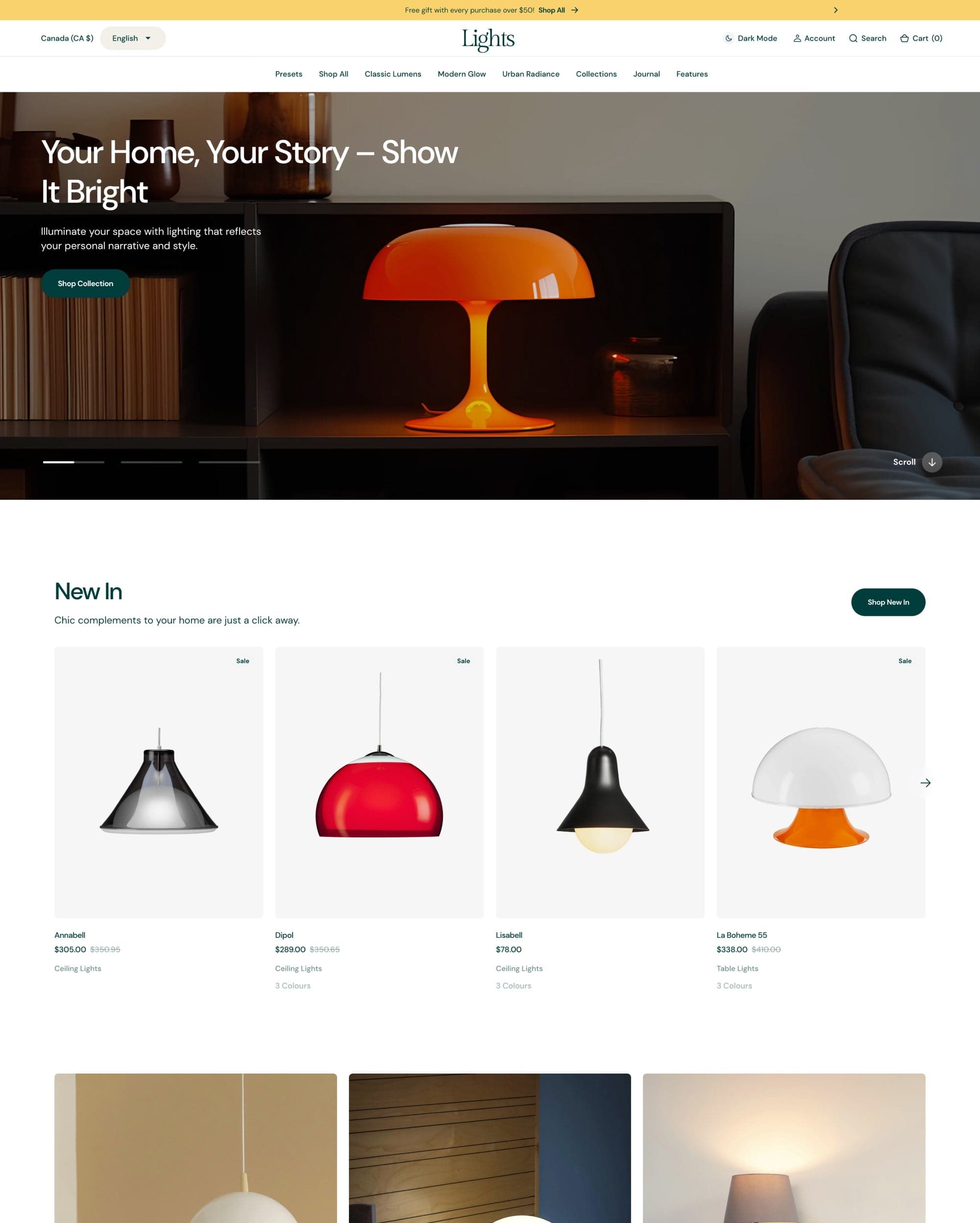 Lights preset for Barcelona Shopify theme