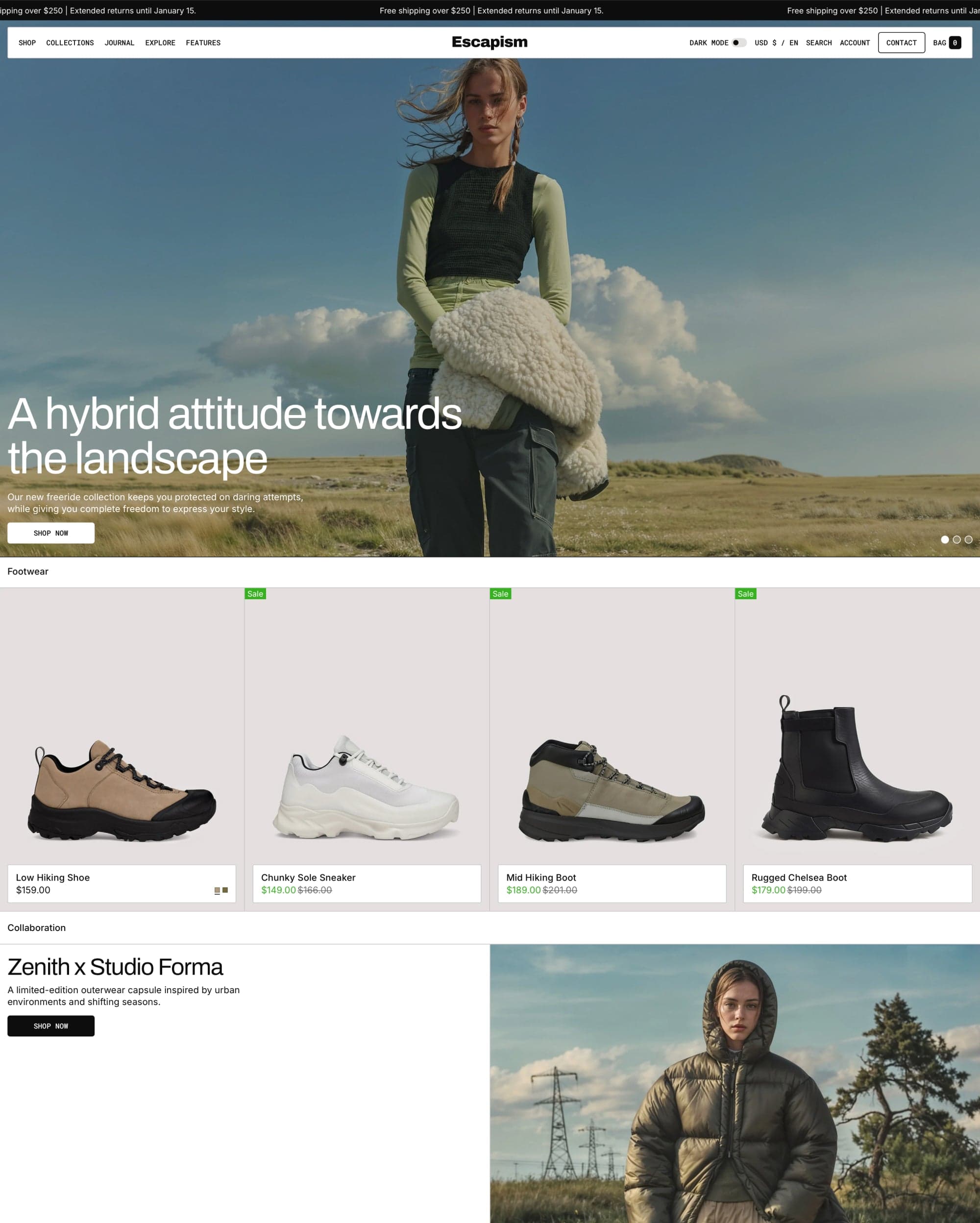 Escapism preset for Zenith Shopify theme