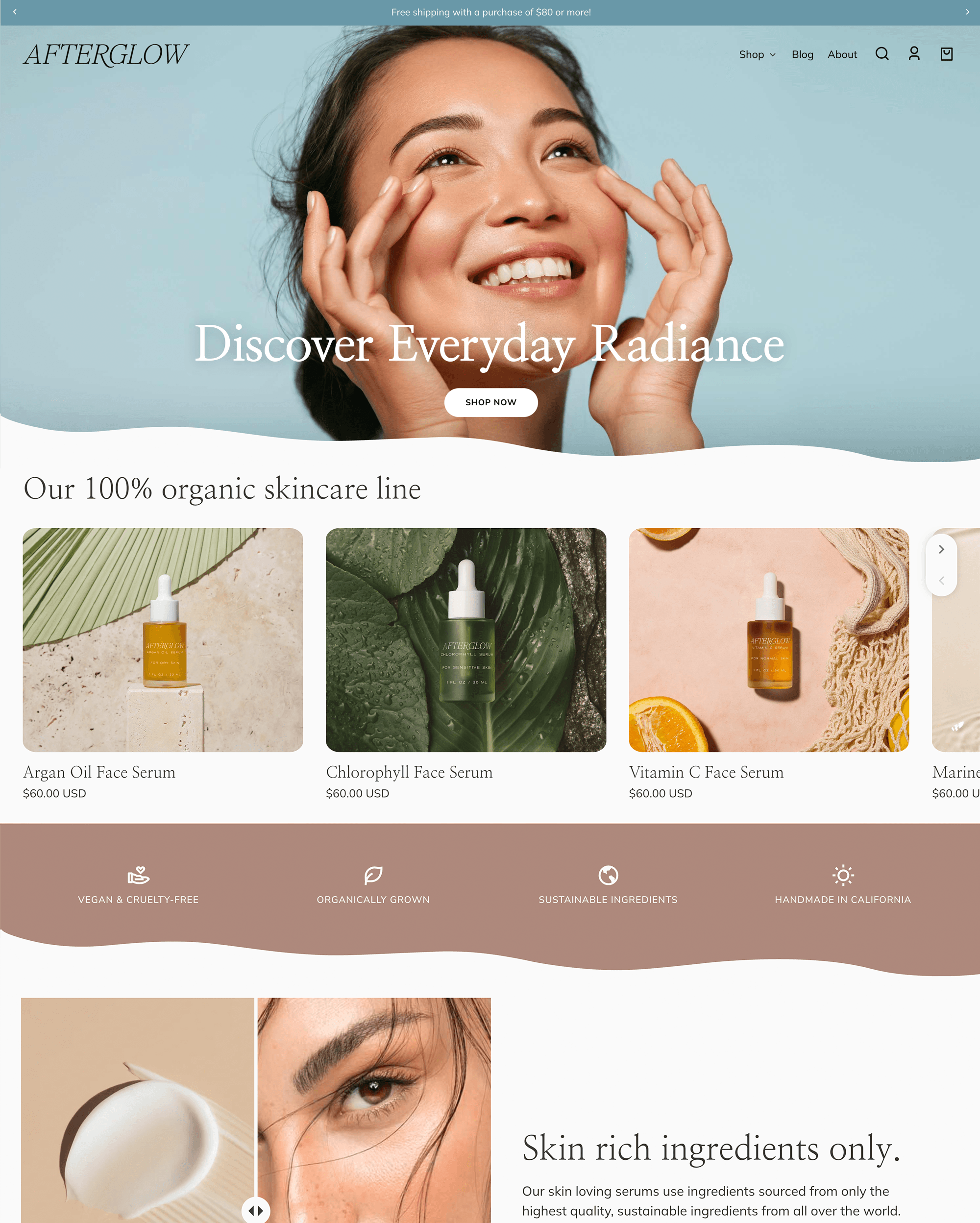 Afterglow preset for Whisk Shopify theme