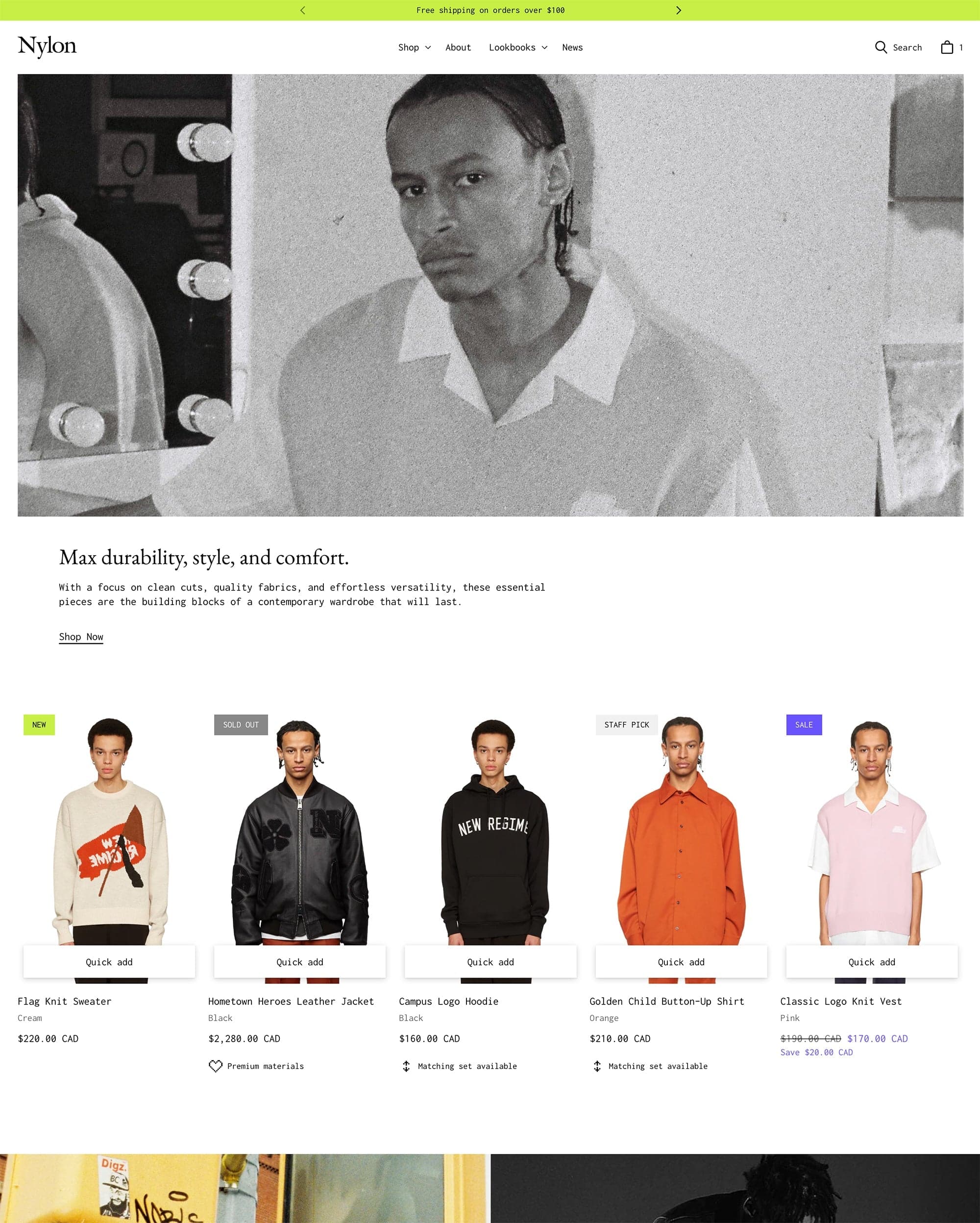 Nylon preset for Tailor Shopify theme