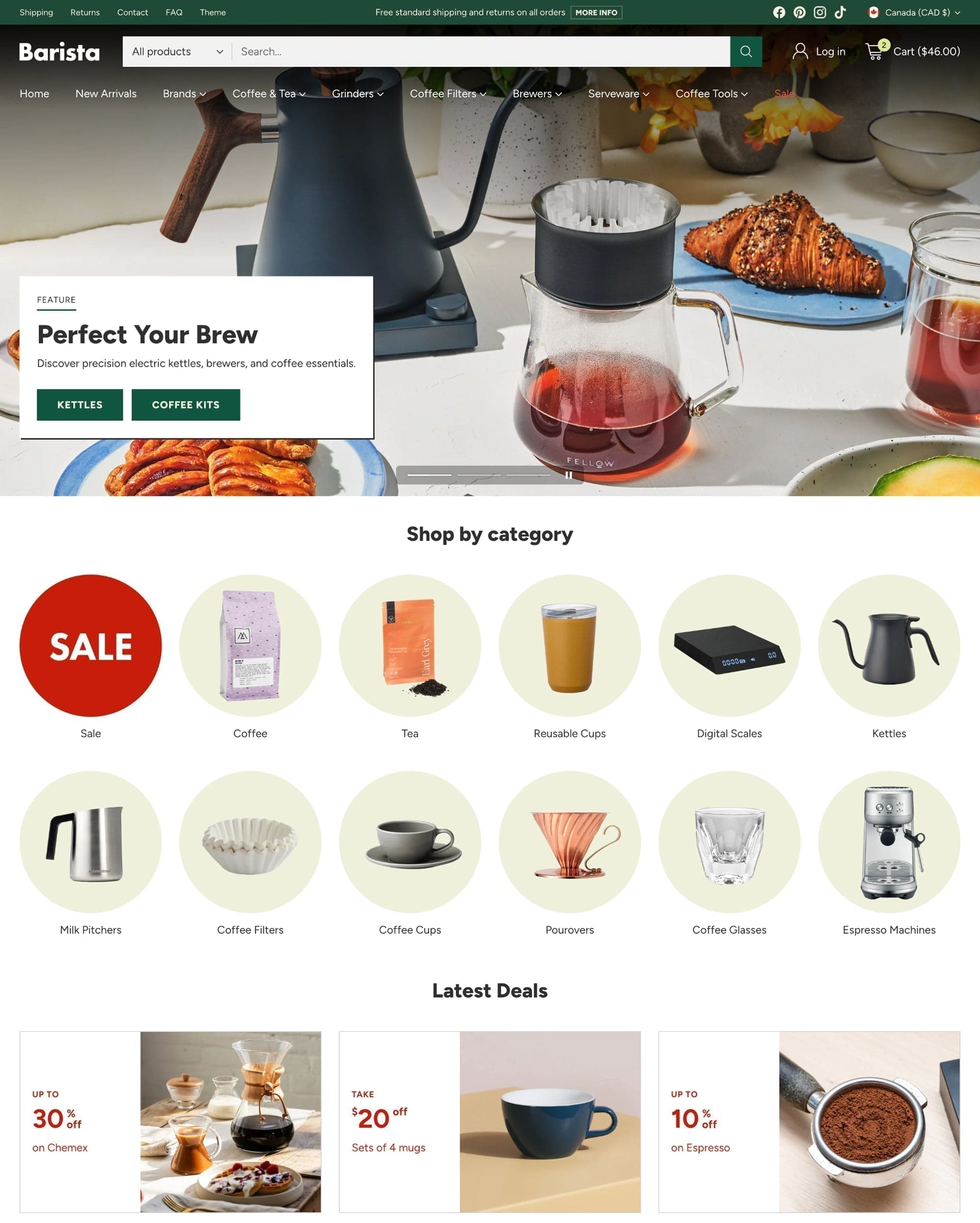 Barista preset for Cornerstone Shopify theme