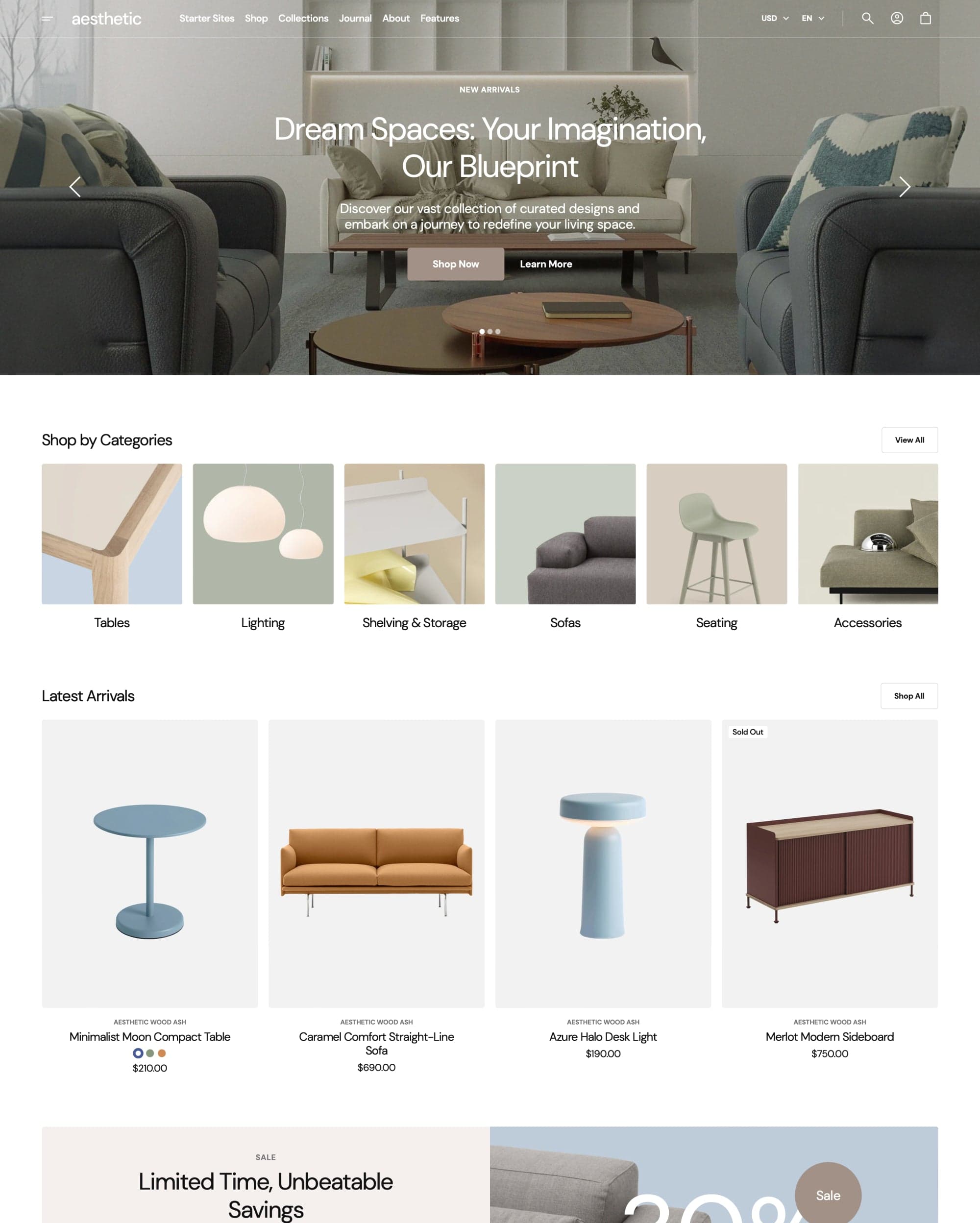 Aesthetic Shopify theme preview